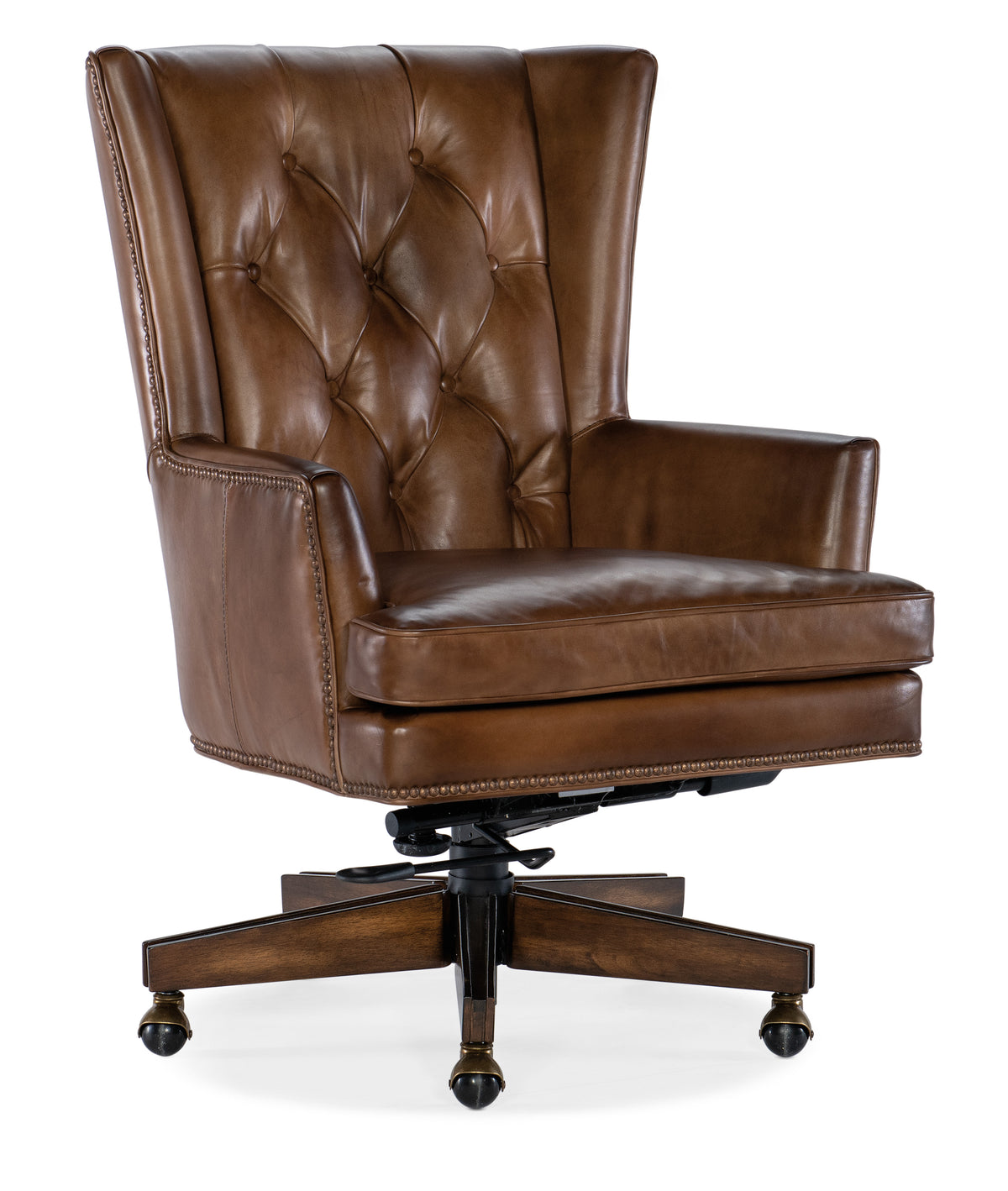 a brown leather office chair