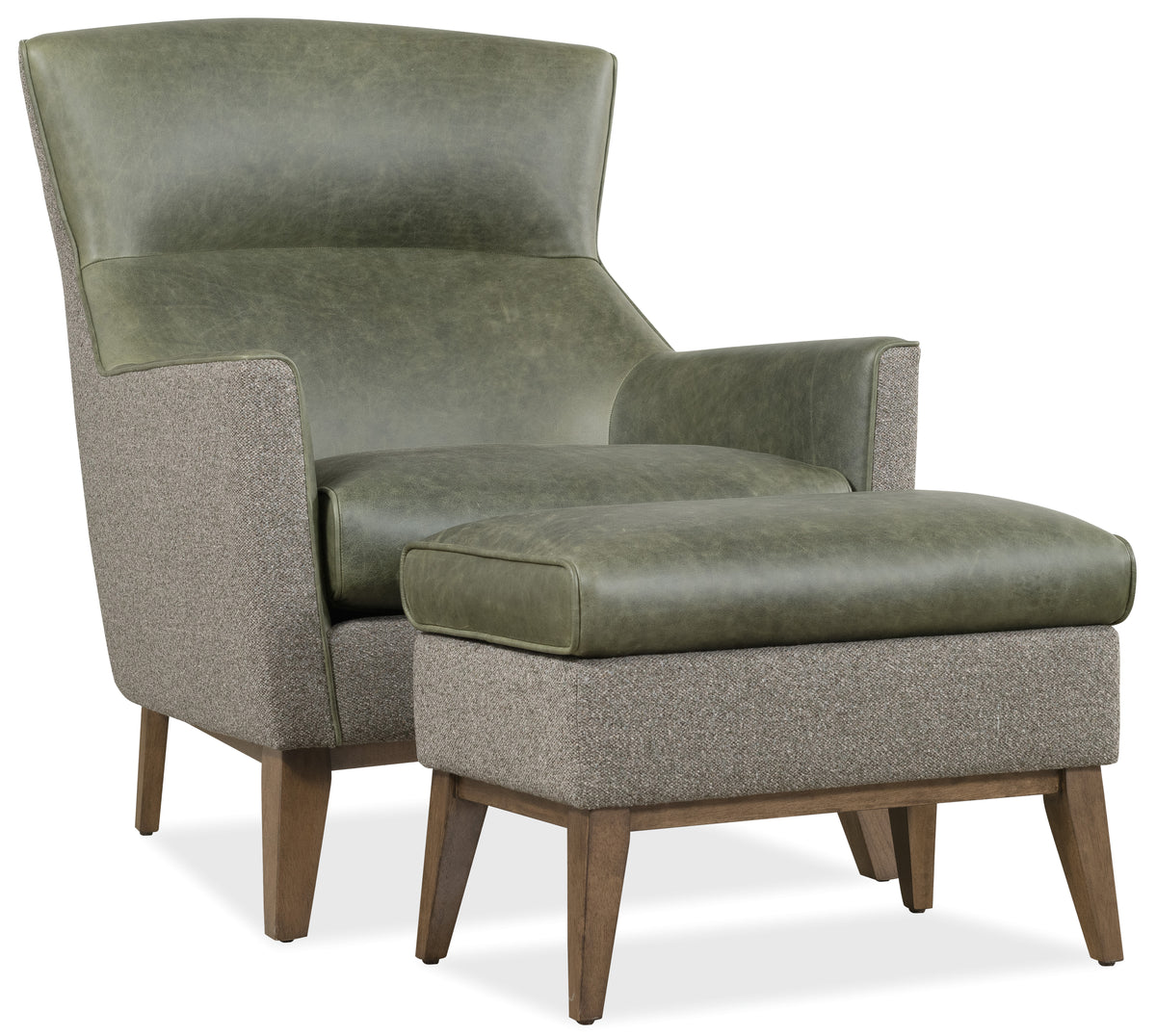 a green and white chair with a footstool