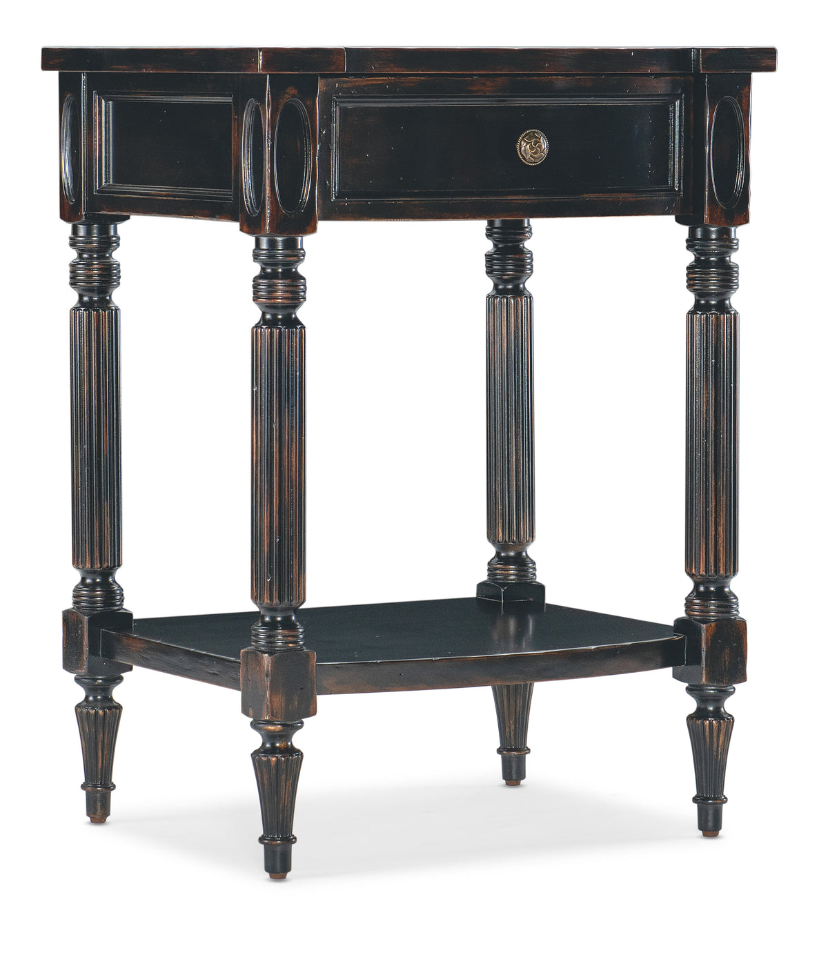 a black table with a drawer
