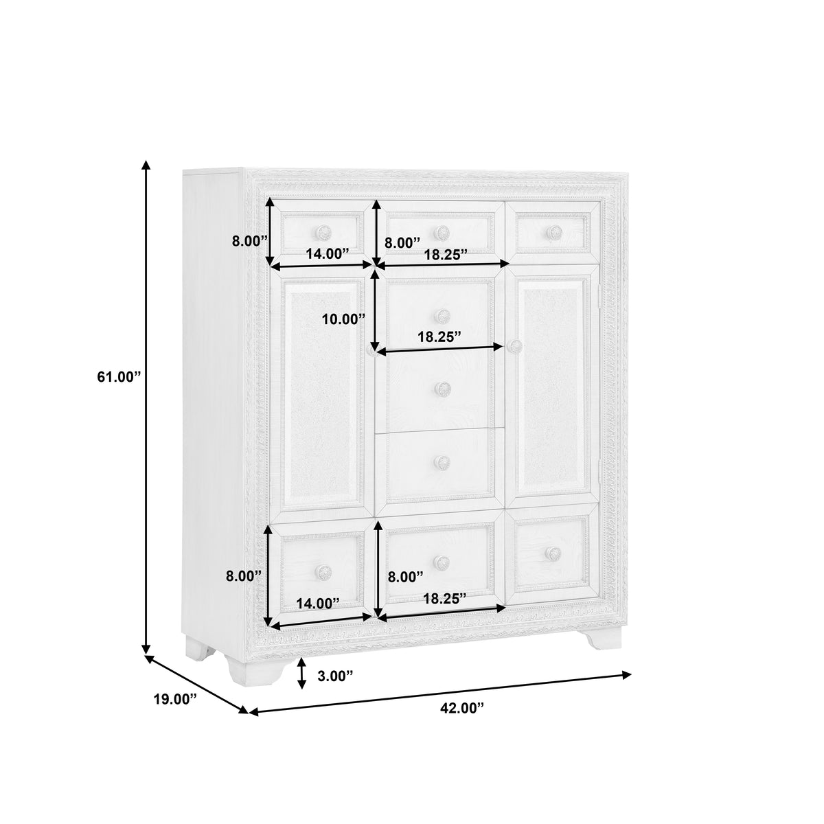 a white cabinet with dimensions