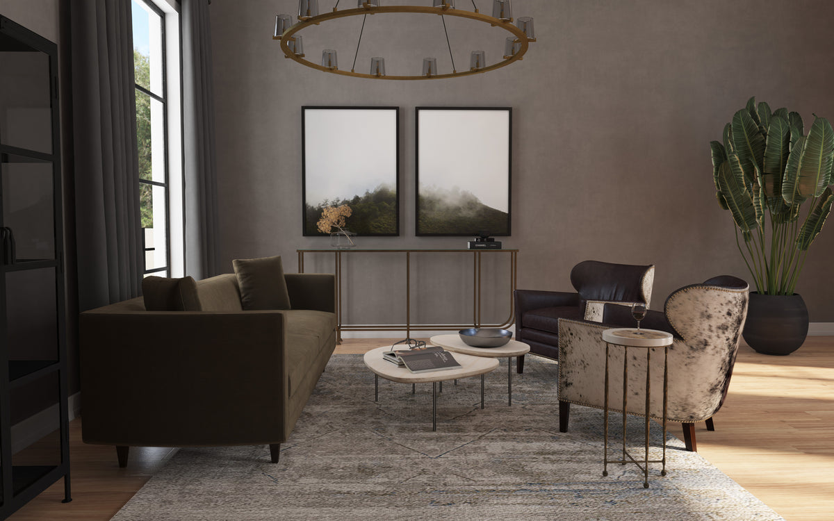 a living room with a couch and coffee table