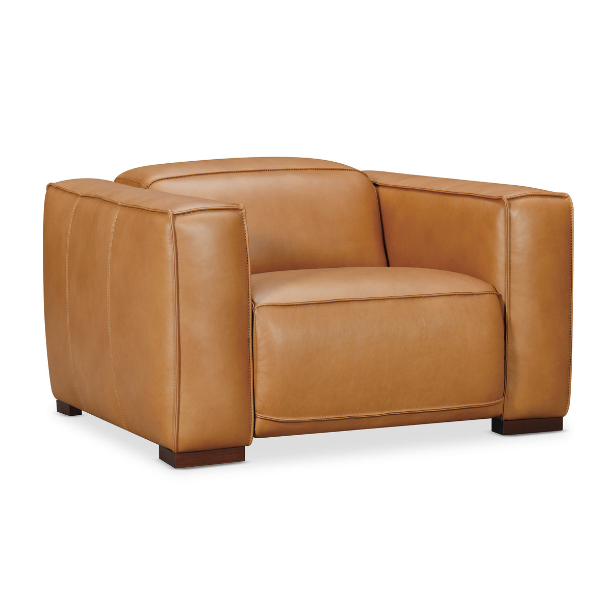 a brown leather chair with wooden legs