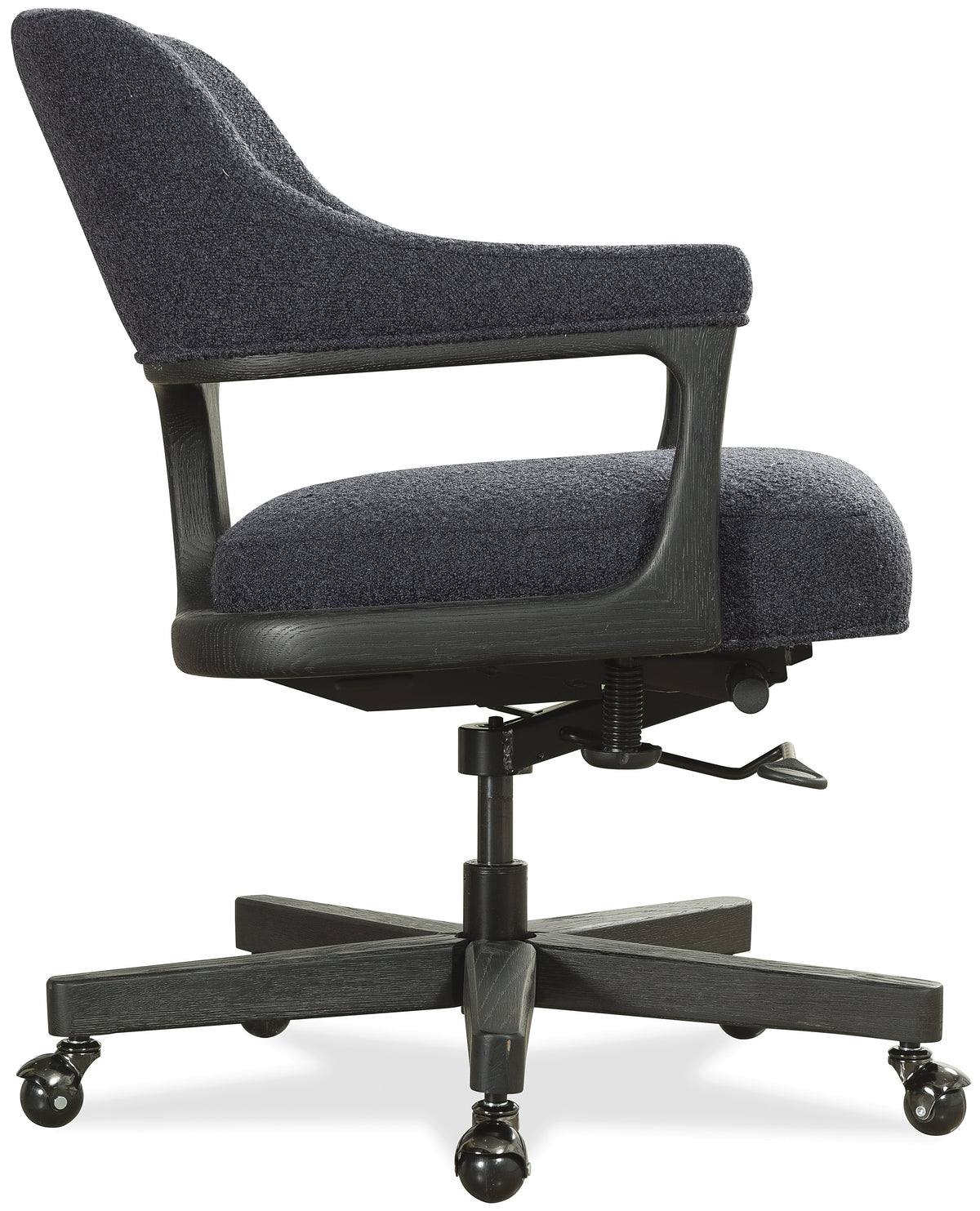 a black office chair with wheels