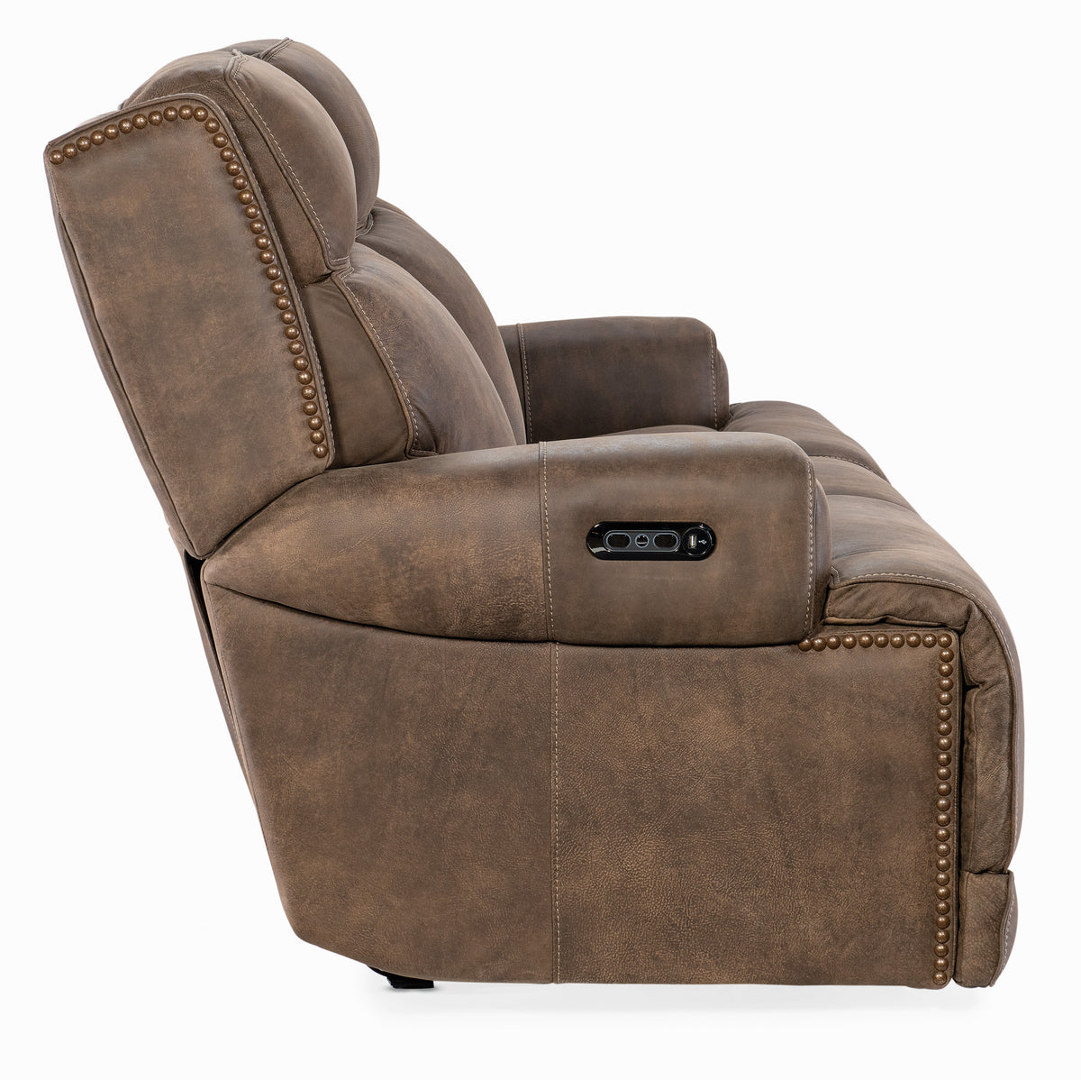 a brown recliner with a white background