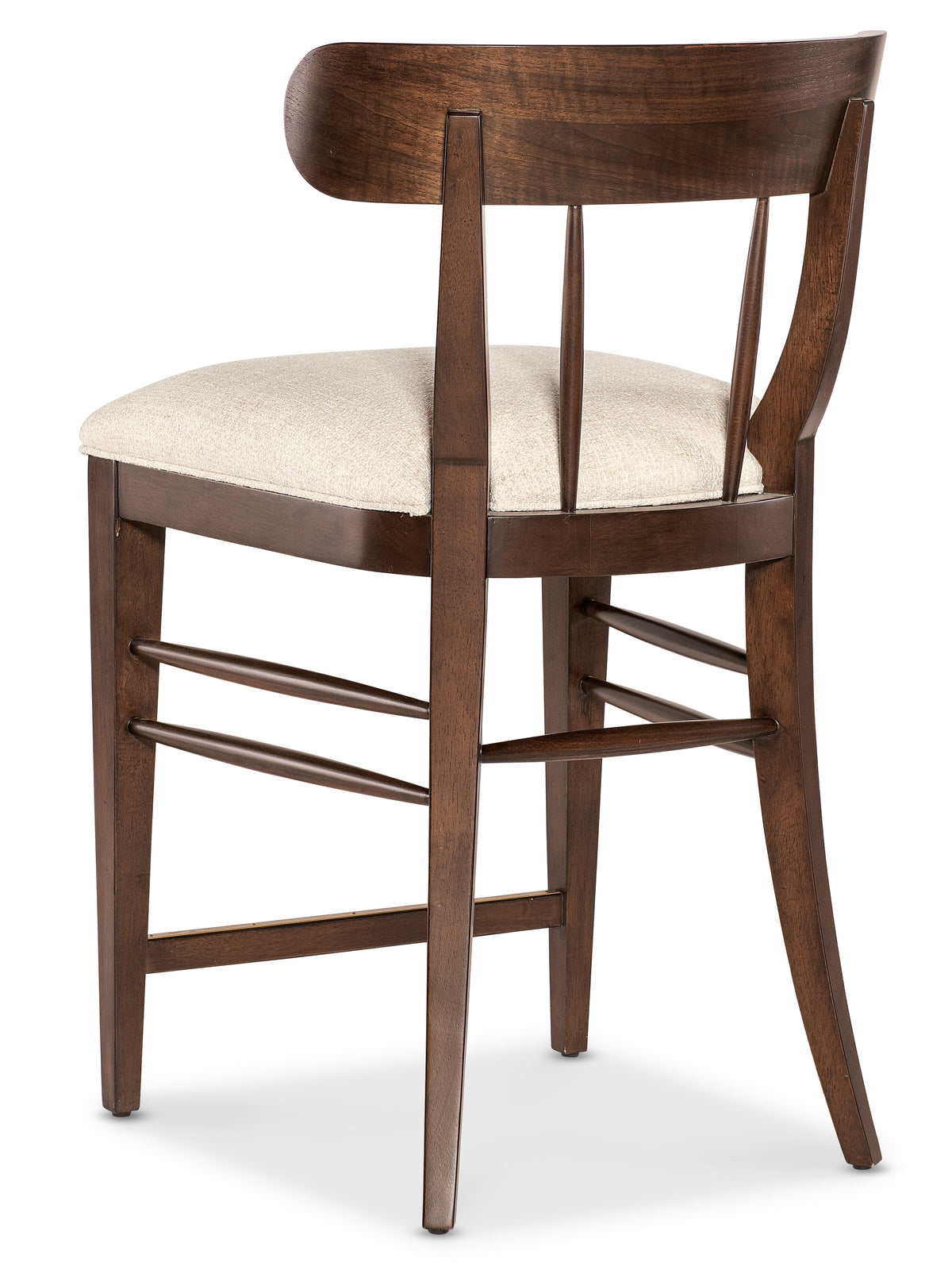 a wooden chair with a white cushion