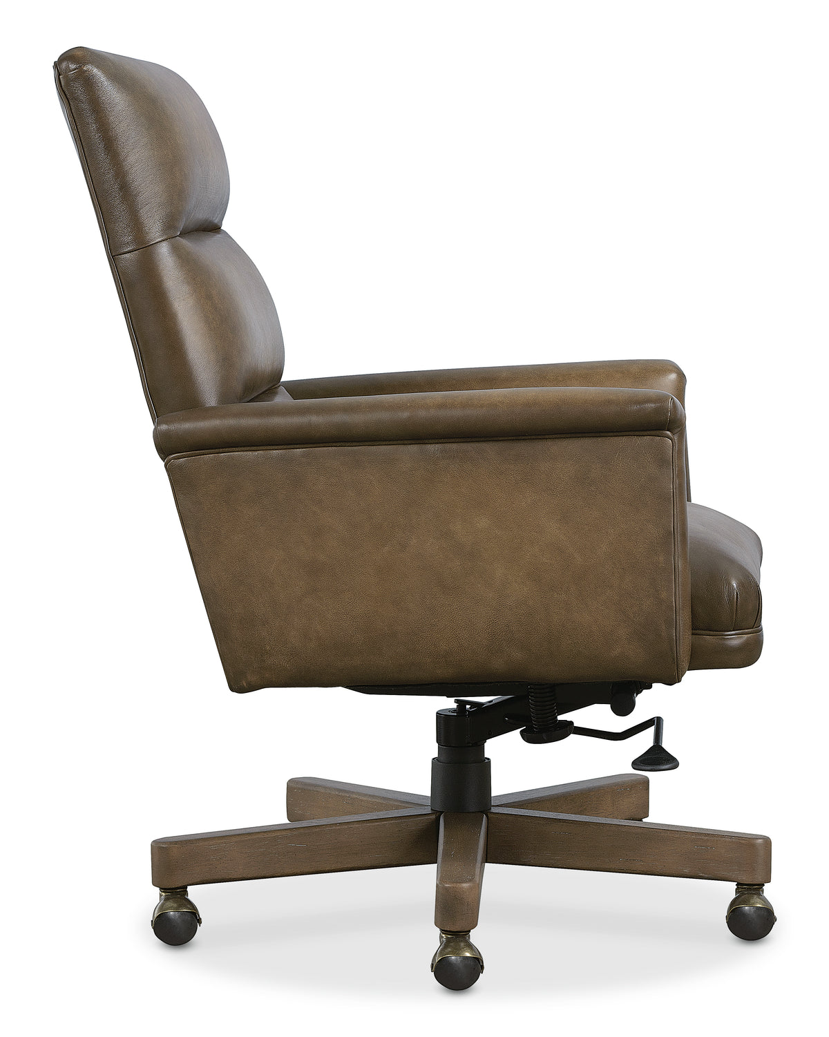 a brown office chair with wheels