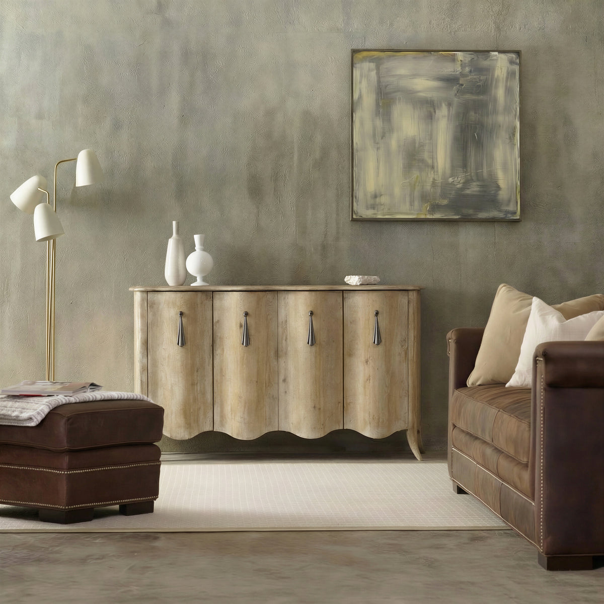a living room with a couch and a table