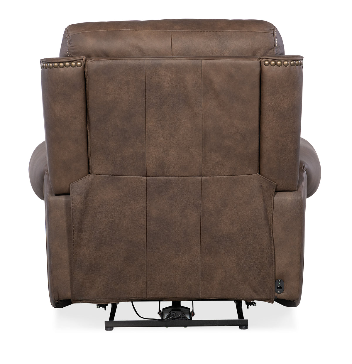 the back of a brown leather recliner