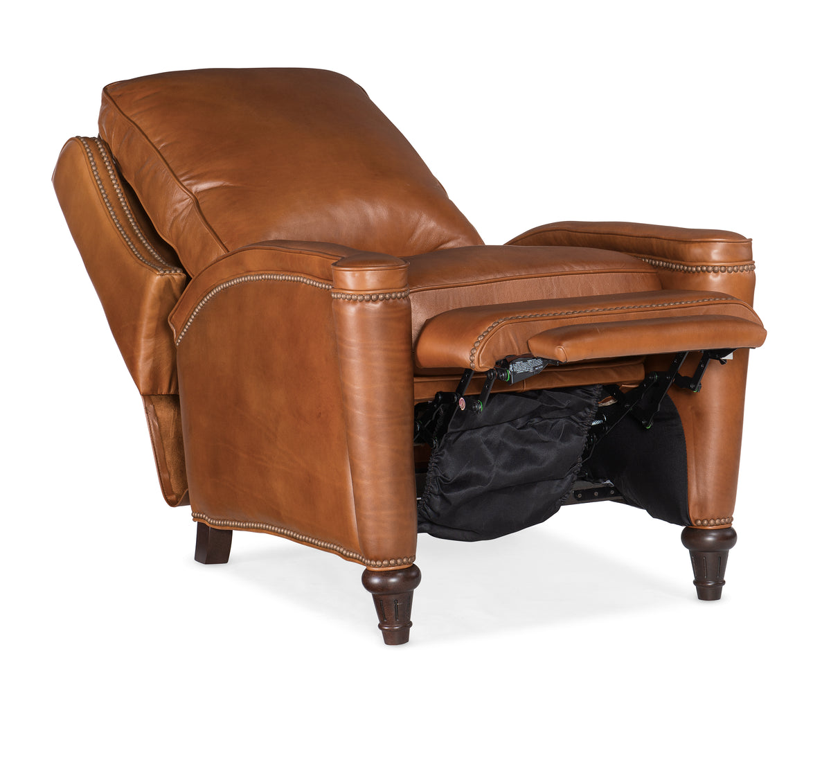 a brown leather recliner with legs
