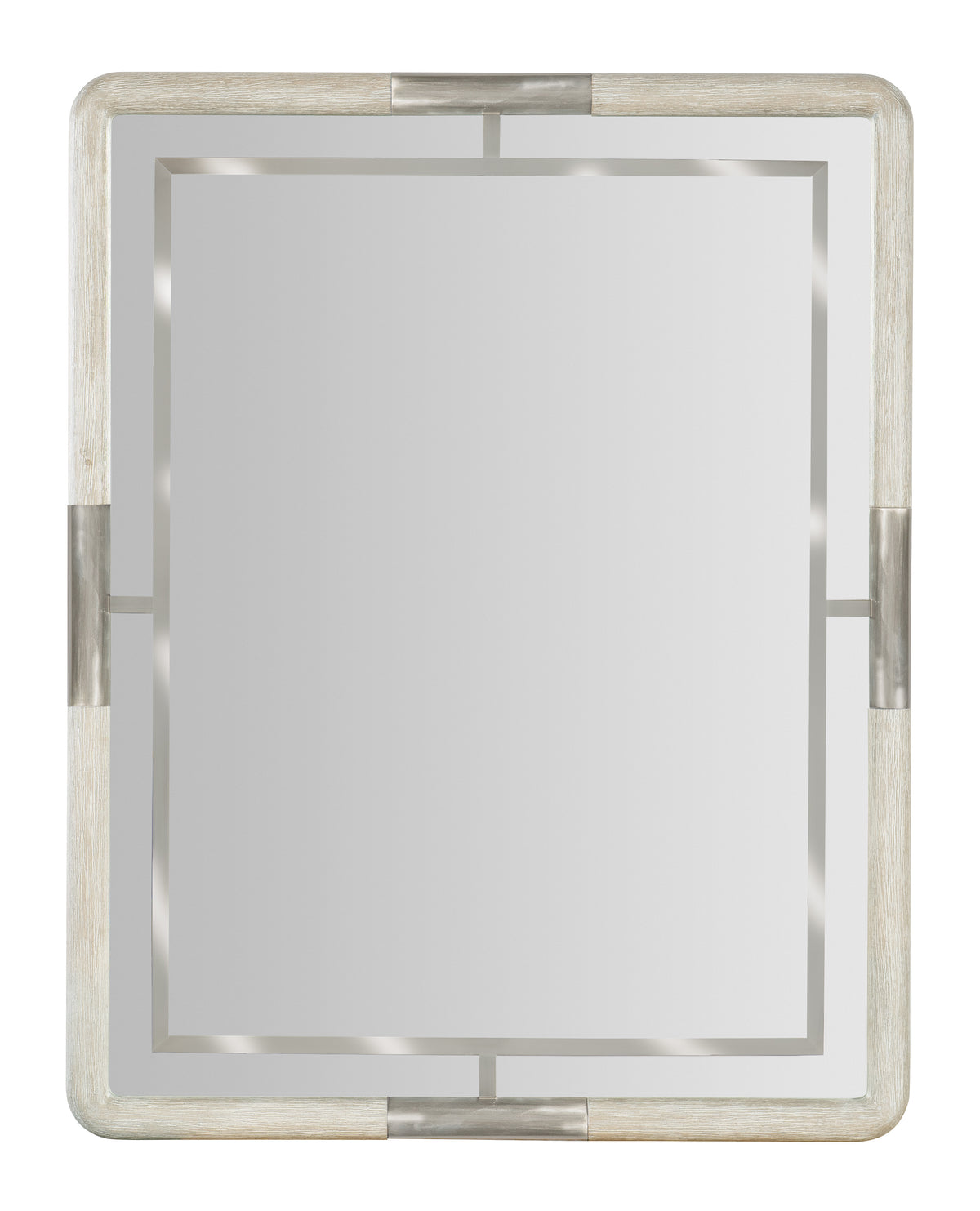 a white rectangular frame with silver trim