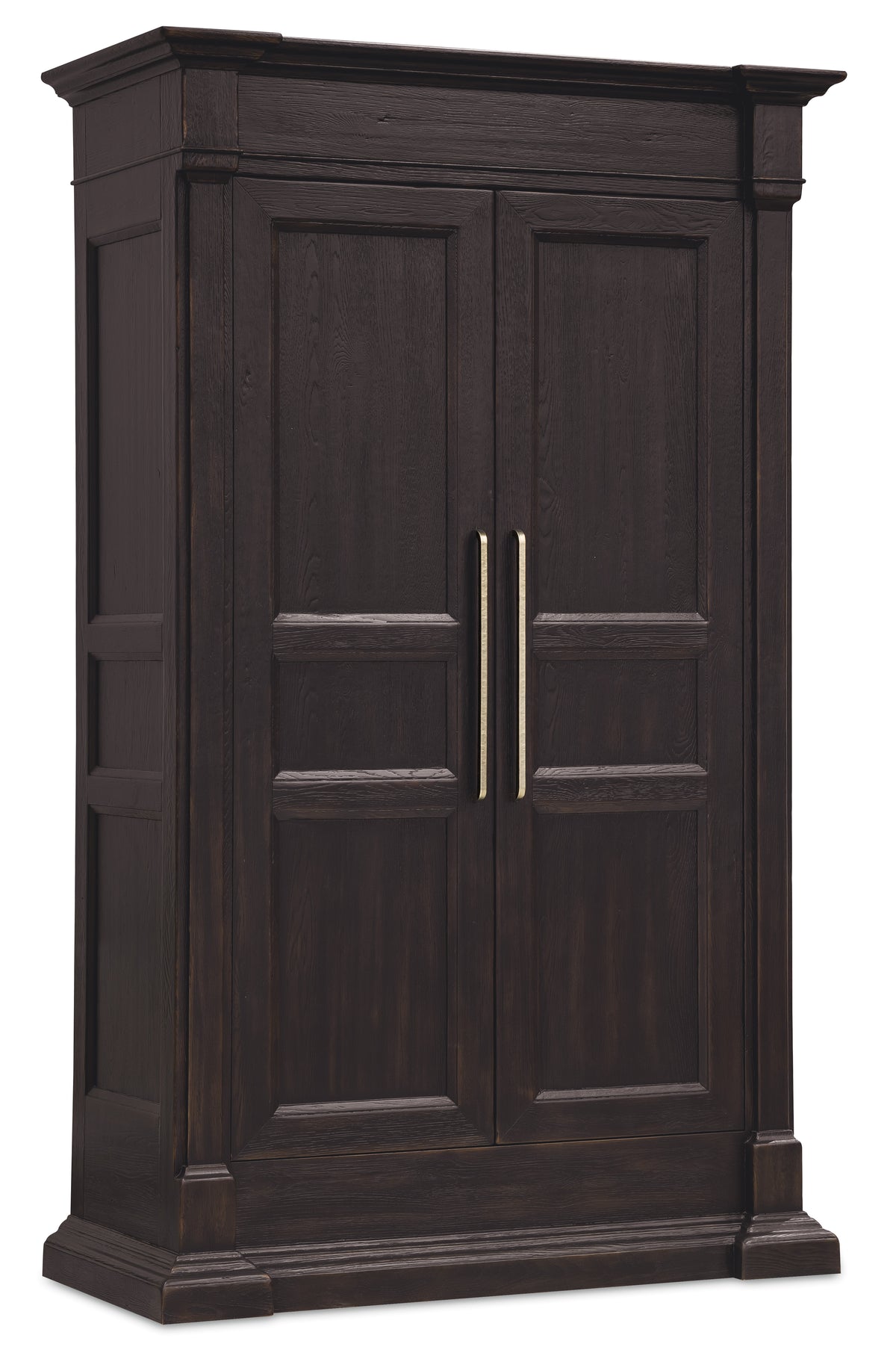 a brown wooden cabinet with handles