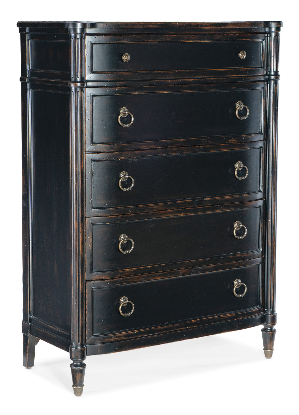 a black dresser with gold handles