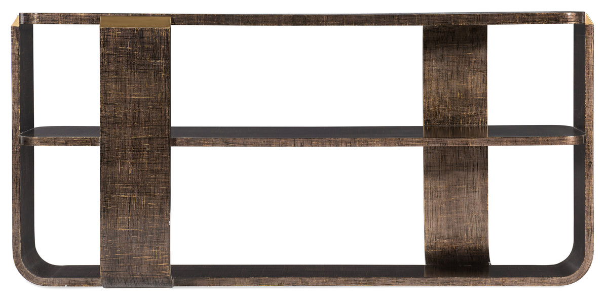 a brown and black shelf