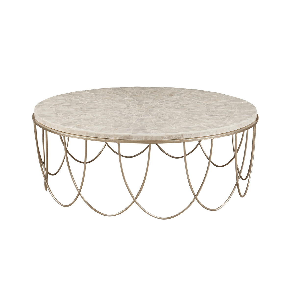a white marble table with gold chains