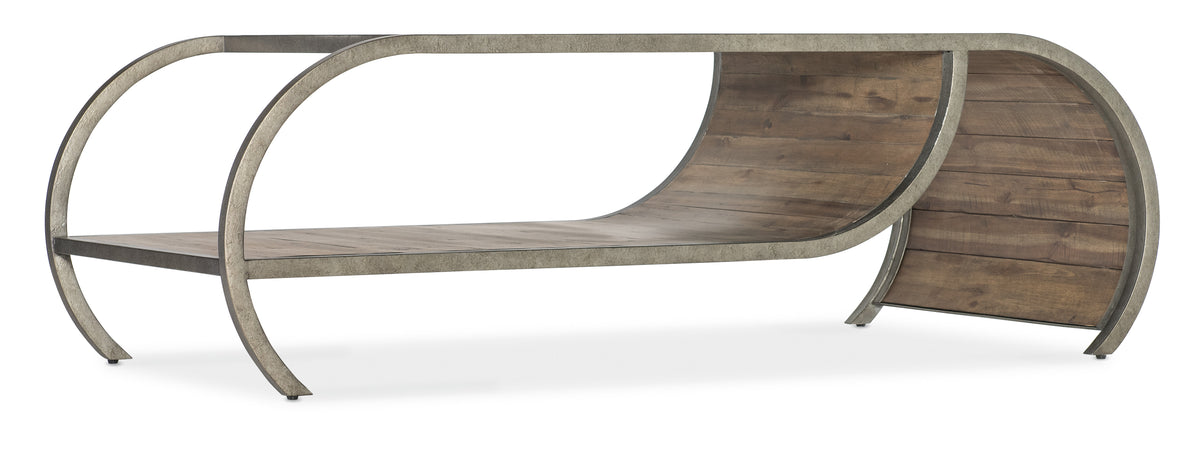 a wooden table with a curved edge