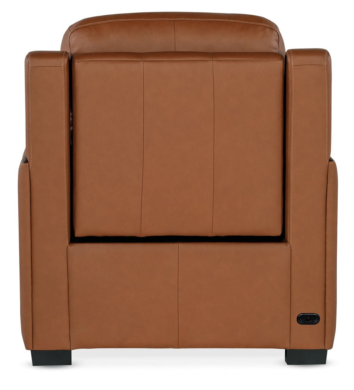 the back of a brown leather chair