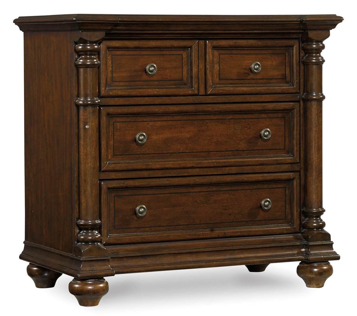 a brown dresser with four drawers
