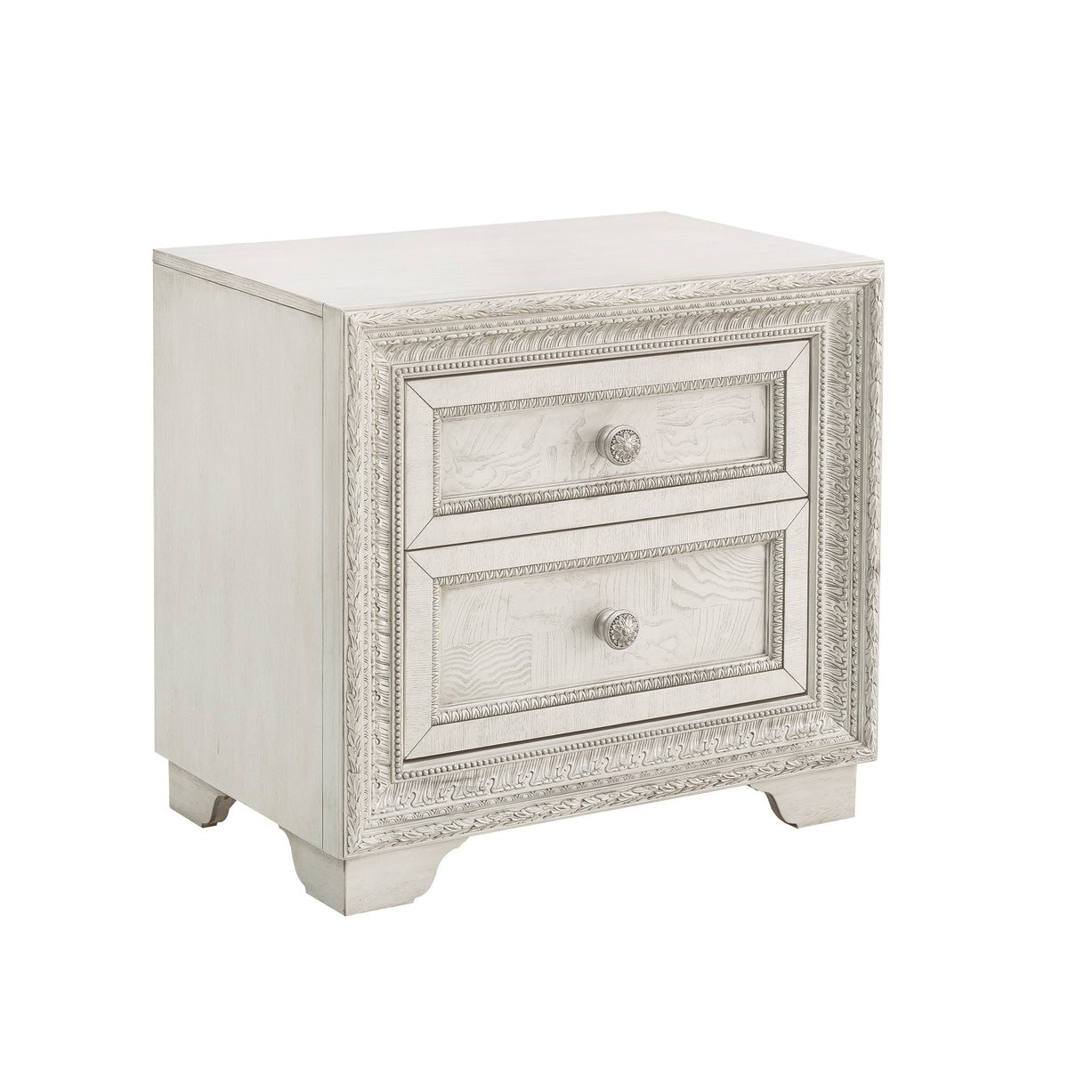 a white nightstand with two drawers