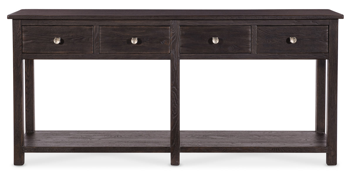 a black wooden table with drawers