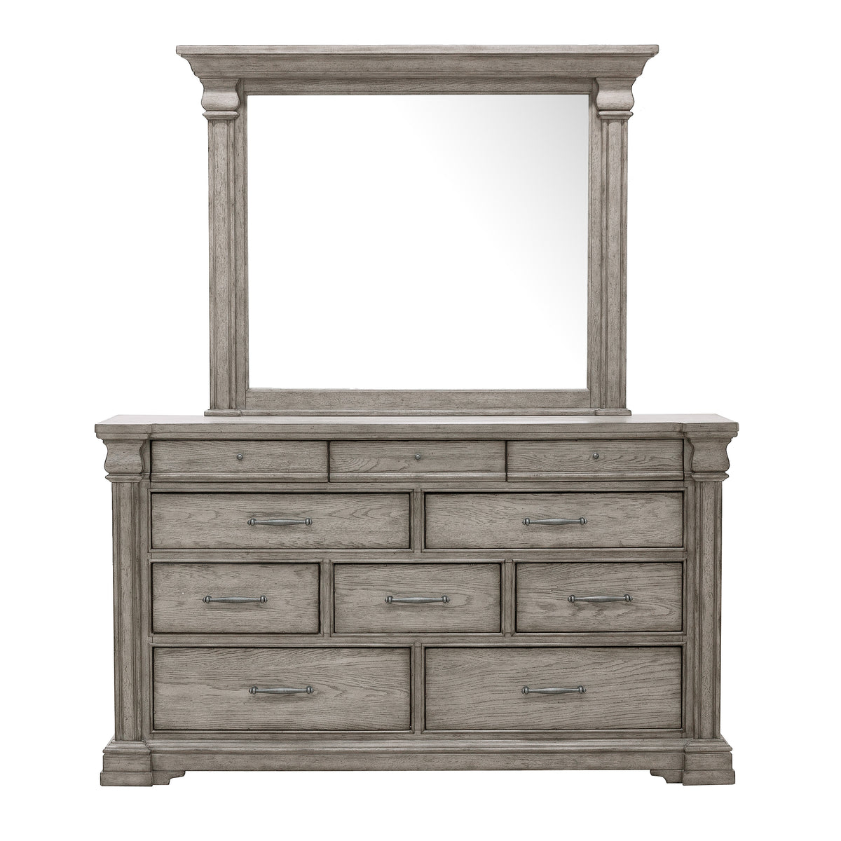 a dresser with a mirror