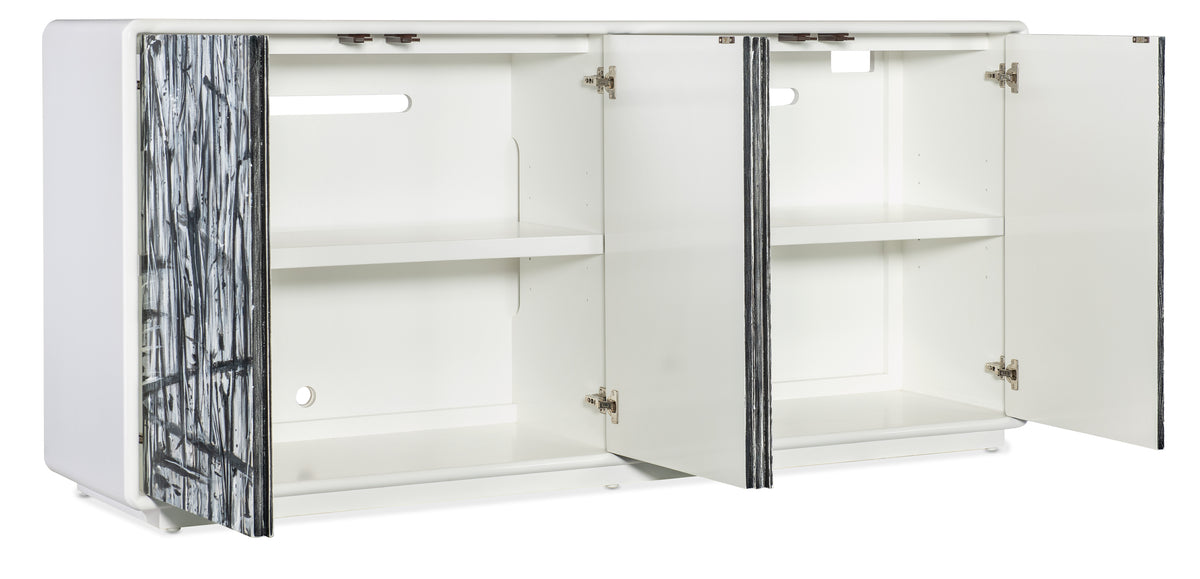 a white cabinet with open doors