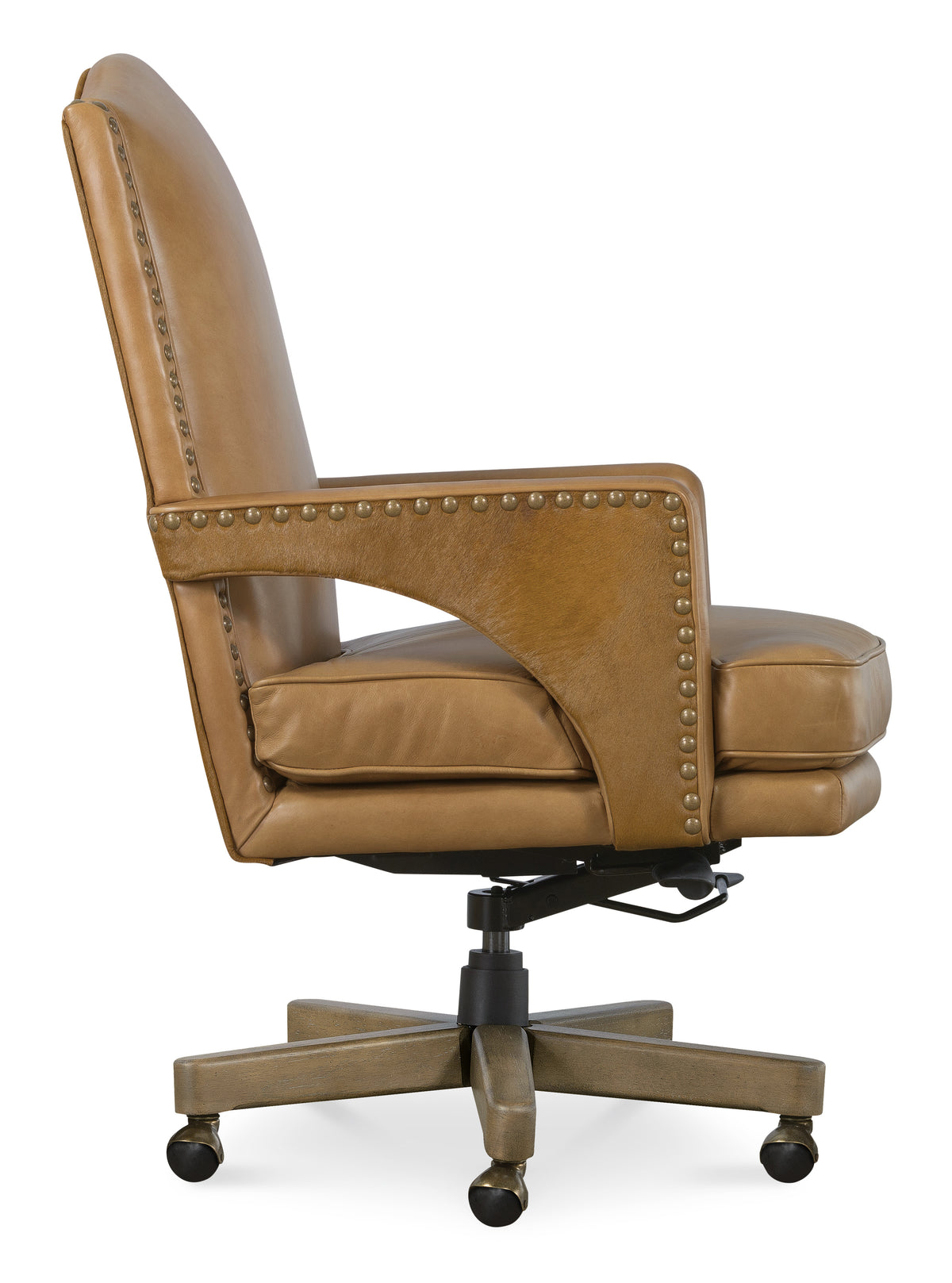 a brown leather chair with a white background