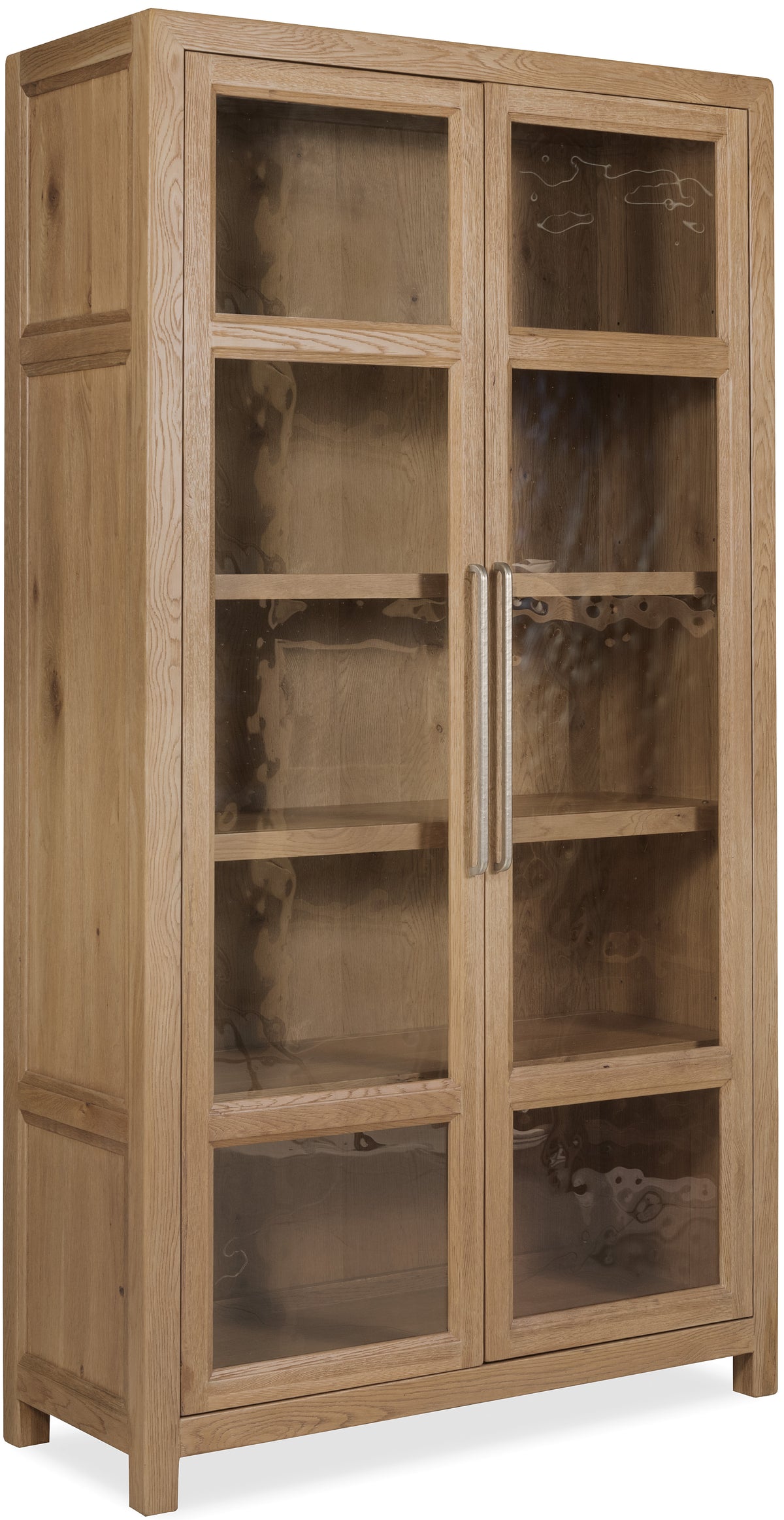 a wooden cabinet with glass doors