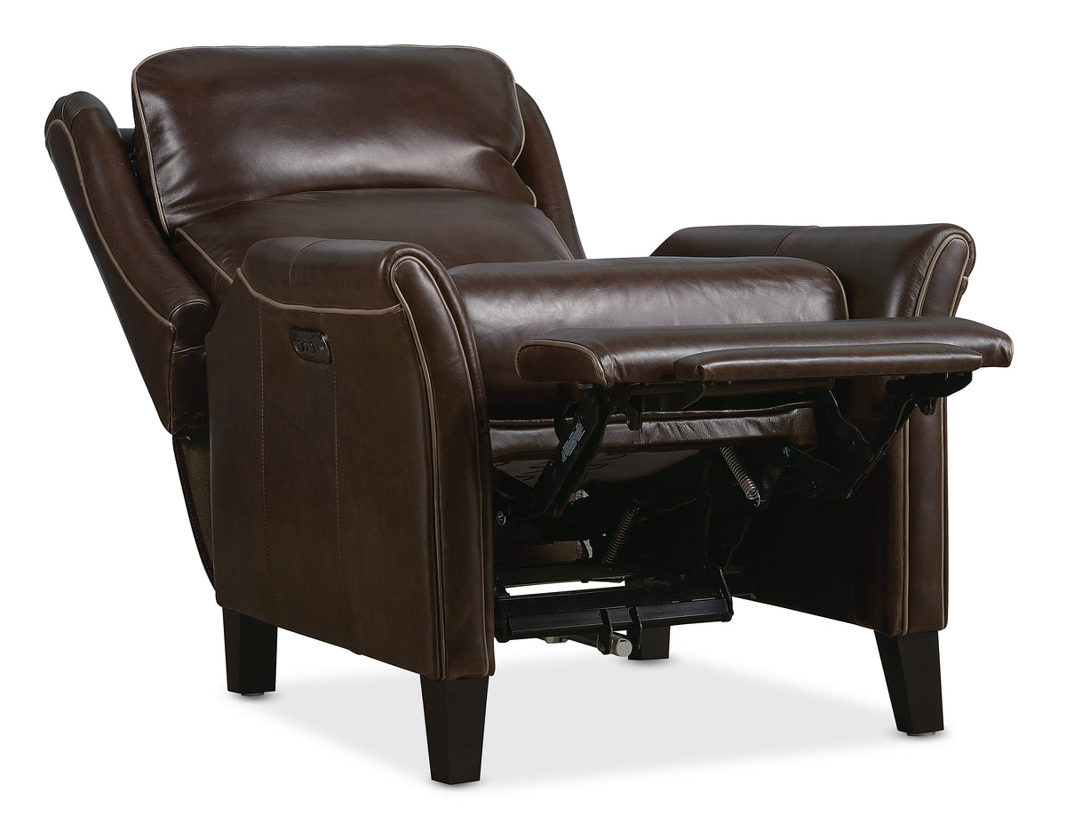 a brown leather recliner with arm rest