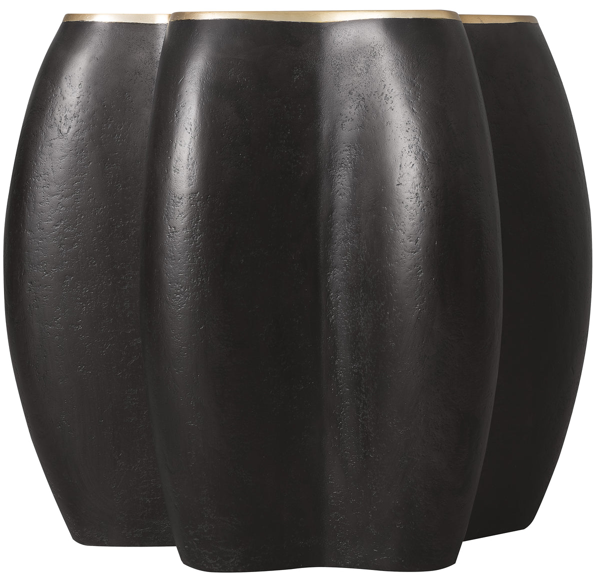 a group of black vases