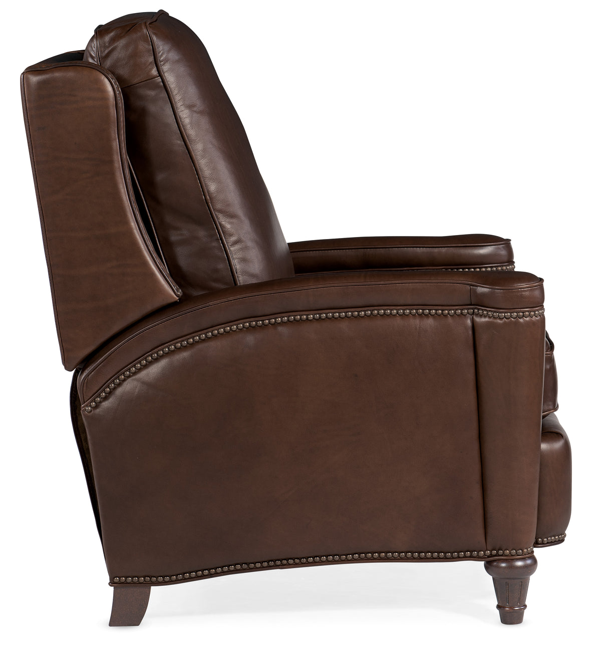 a brown leather recliner chair