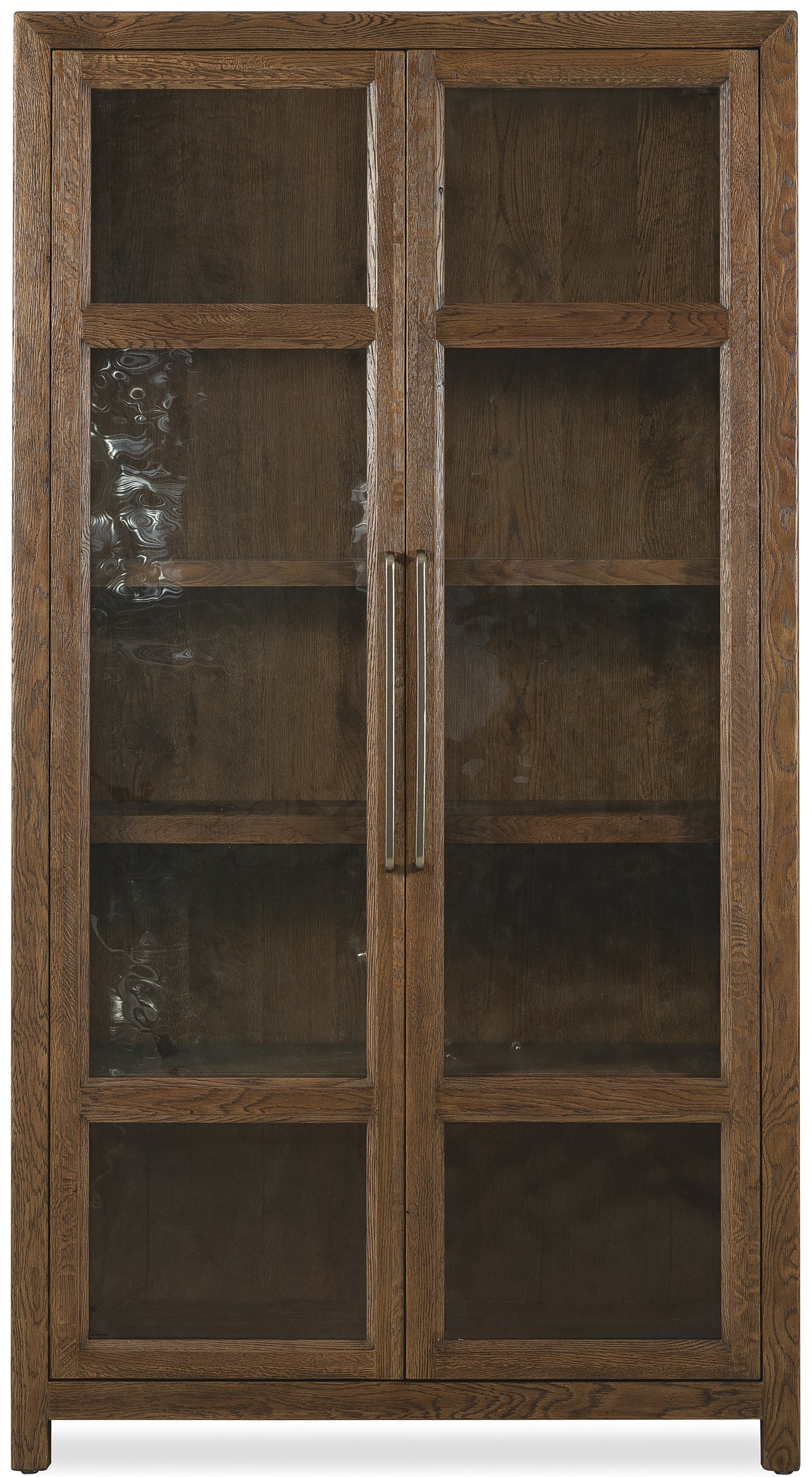a wooden cabinet with glass doors