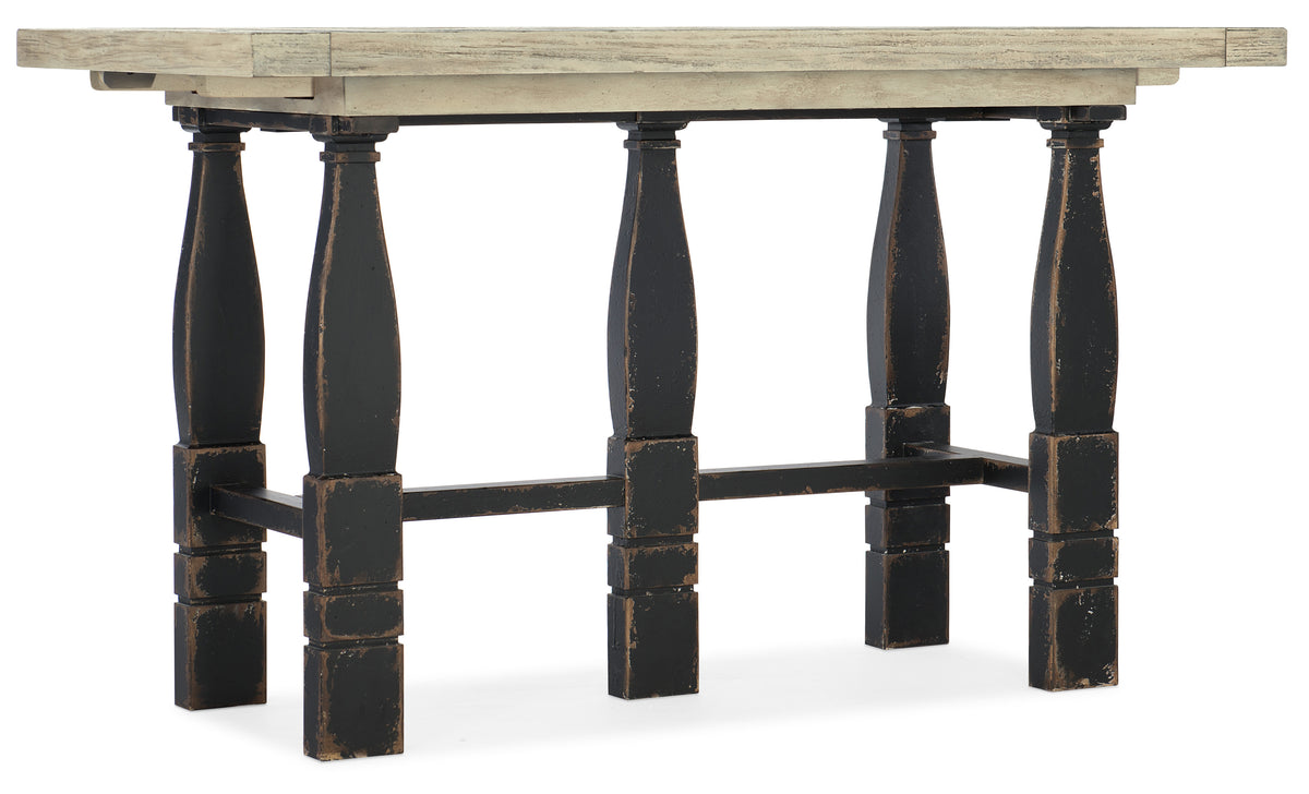a wooden table with black legs