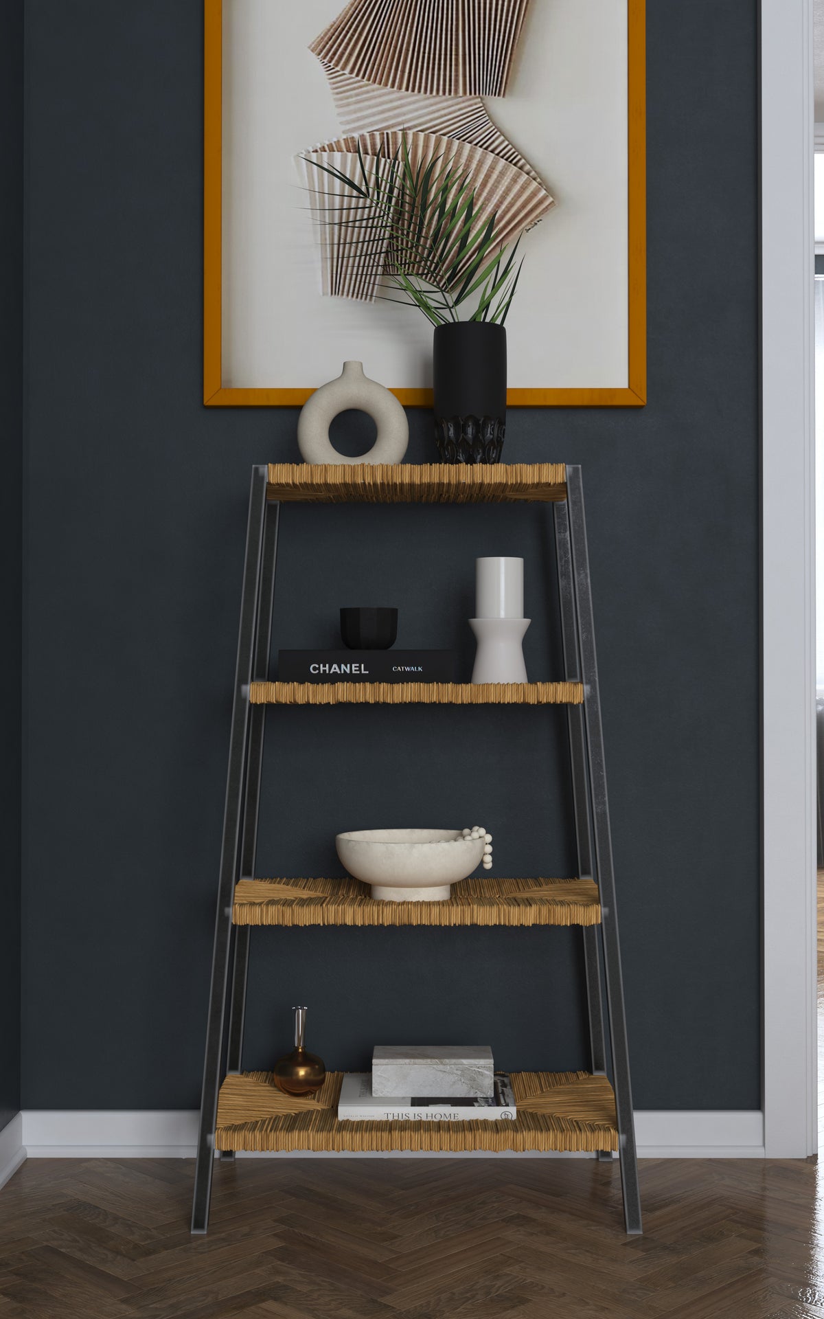 a shelf with objects on it