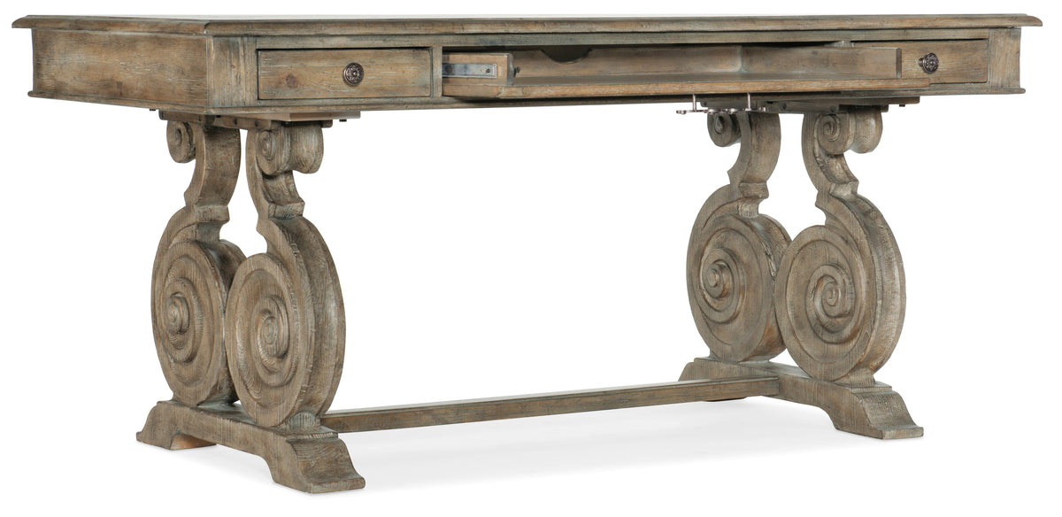 a wooden desk with a drawer