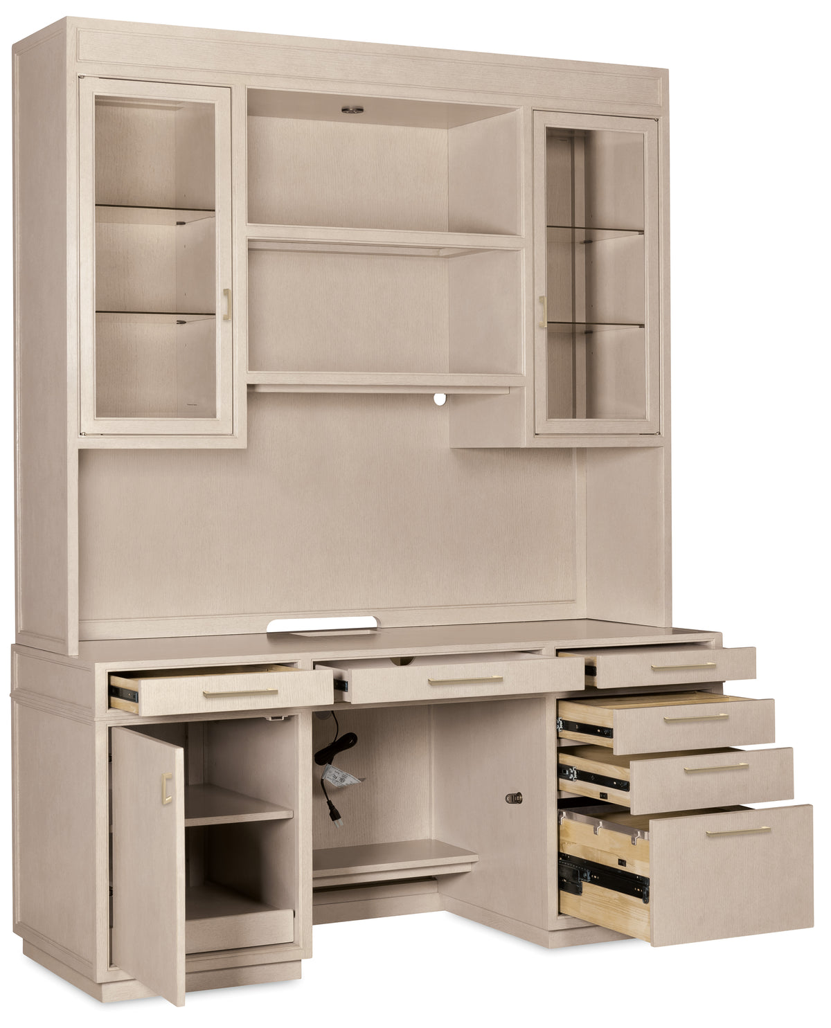 a white desk with drawers and shelves